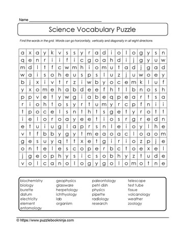 Science Vocabulary WordSearch